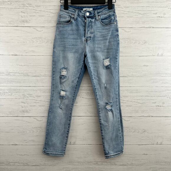 Forever 21 Light Wash Distressed High Rise Jeans Button Fly Size 25 - Picture 1 of 8